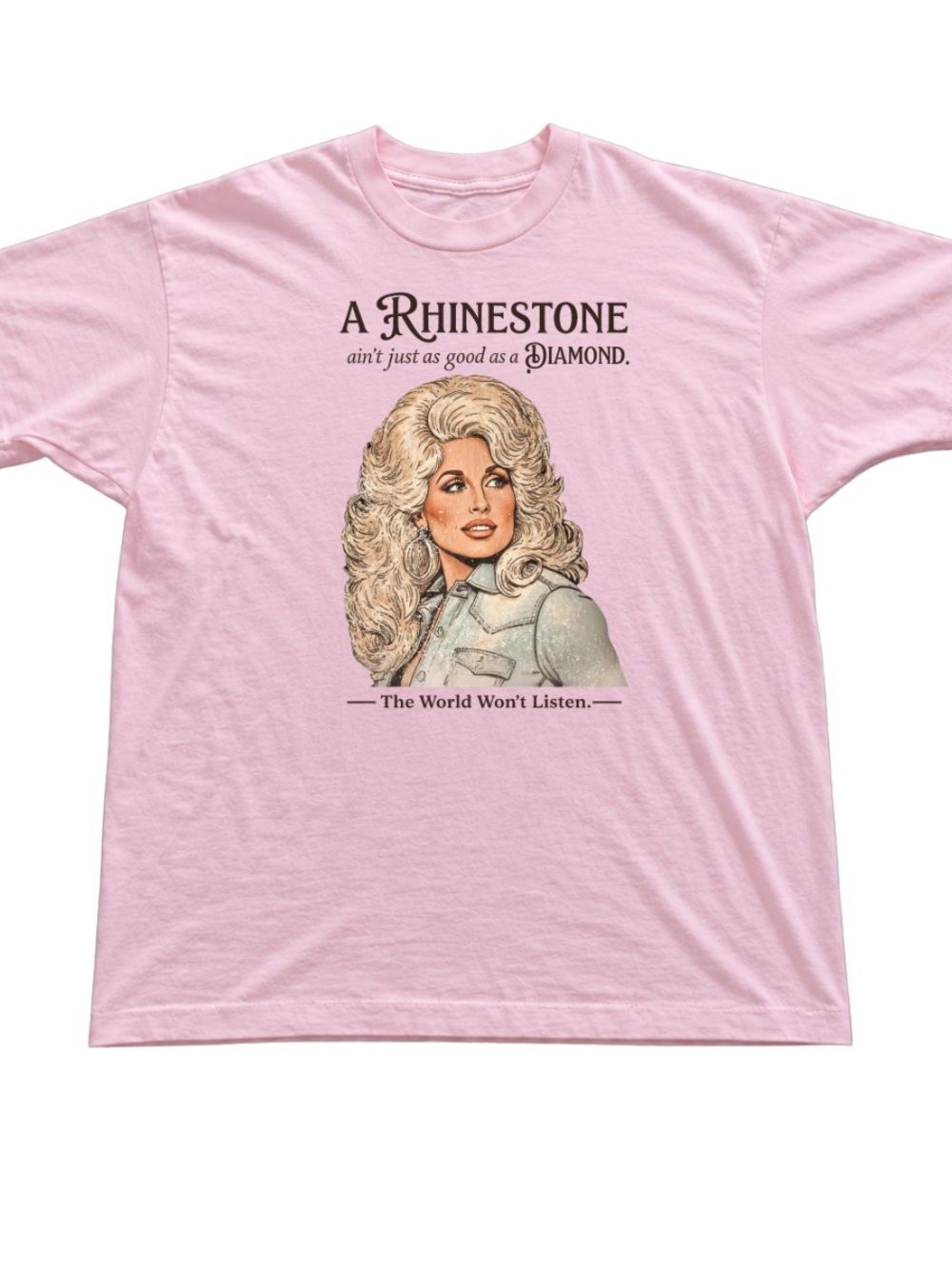 Light Pink Short Sleeve Tee with Rhinestone Graphic
